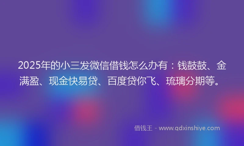 2025年的小三发微信借钱怎么办有：钱鼓鼓、金满盈、现金快易贷、百度贷你飞、琉璃分期等。