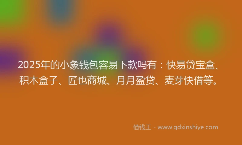 2025年的小象钱包容易下款吗有：快易贷宝盒、积木盒子、匠也商城、月月盈贷、麦芽快借等。