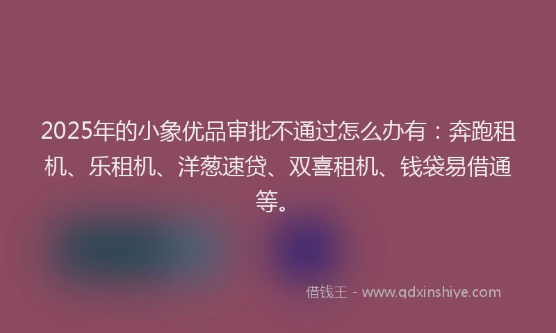 2025年的小象优品审批不通过怎么办有：奔跑租机、乐租机、洋葱速贷、双喜租机、钱袋易借通等。