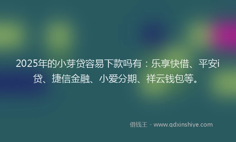2025年的小芽贷容易下款吗有：乐享快借、平安i贷、捷信金融、小爱分期、祥云钱包等。