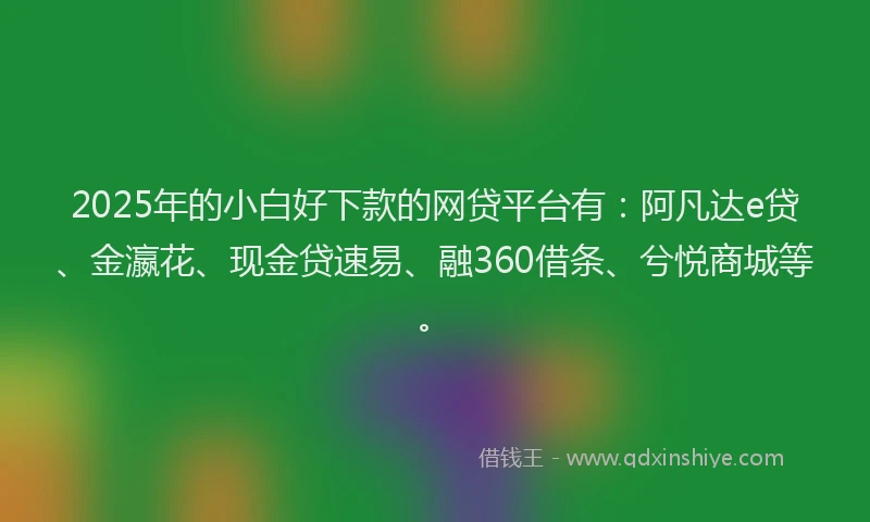 2025年的小白好下款的网贷平台有：阿凡达e贷、金瀛花、现金贷速易、融360借条、兮悦商城等。