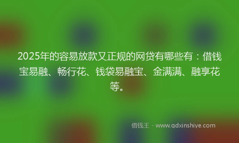 2025年的容易放款又正规的网贷有哪些有：借钱宝易融、畅行花、钱袋易融宝、金满满、融享花等。
