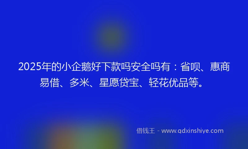 2025年的小企鹅好下款吗安全吗有：省呗、惠商易借、多米、星愿贷宝、轻花优品等。