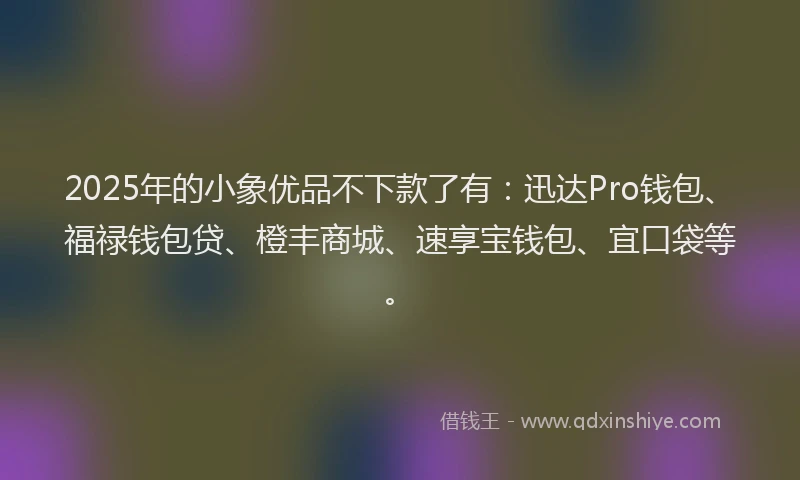 2025年的小象优品不下款了有：迅达Pro钱包、福禄钱包贷、橙丰商城、速享宝钱包、宜口袋等。