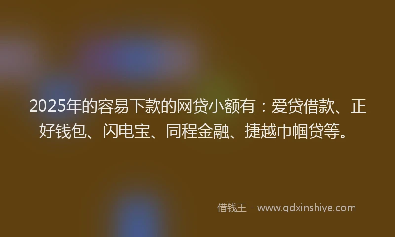 2025年的容易下款的网贷小额有：爱贷借款、正好钱包、闪电宝、同程金融、捷越巾帼贷等。
