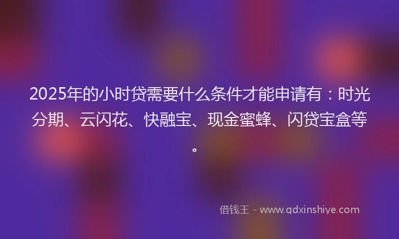 2025年的小时贷需要什么条件才能申请有：时光分期、云闪花、快融宝、现金蜜蜂、闪贷宝盒等。