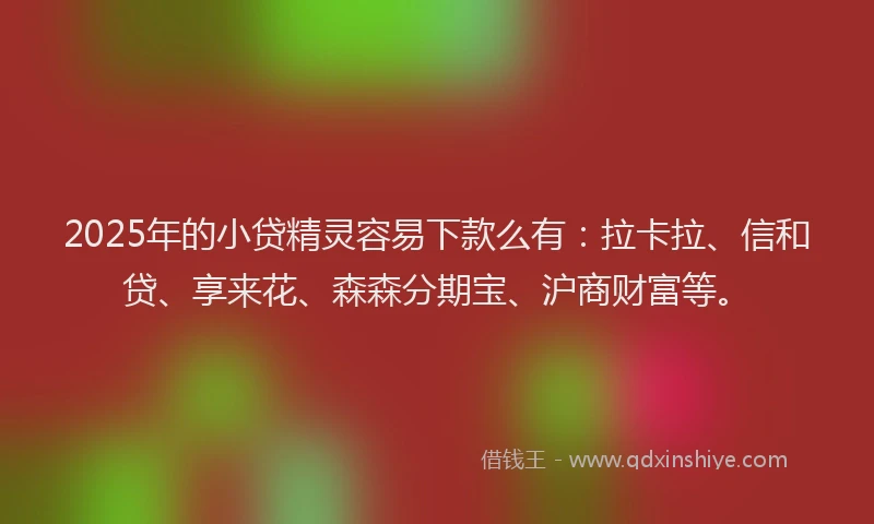 2025年的小贷精灵容易下款么有：拉卡拉、信和贷、享来花、森森分期宝、沪商财富等。