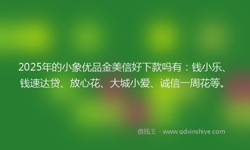 2025年的小象优品金美信好下款吗有：钱小乐、钱速达贷、放心花、大城小爱、诚信一周花等。