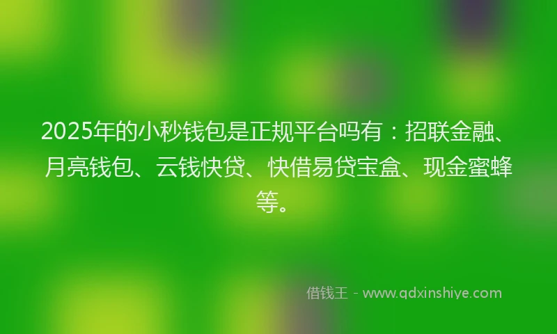 2025年的小秒钱包是正规平台吗有：招联金融、月亮钱包、云钱快贷、快借易贷宝盒、现金蜜蜂等。