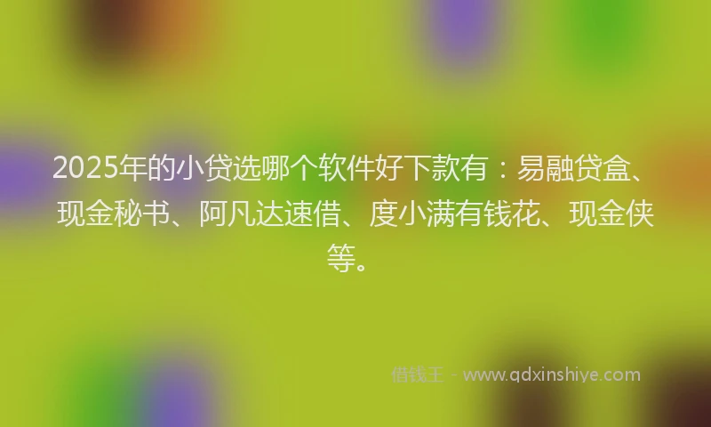 2025年的小贷选哪个软件好下款有：易融贷盒、现金秘书、阿凡达速借、度小满有钱花、现金侠等。