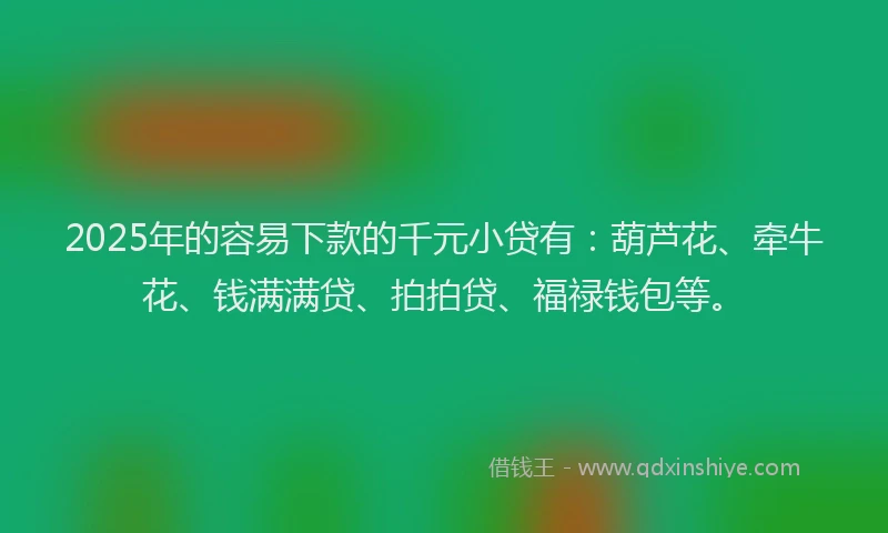 2025年的容易下款的千元小贷有：葫芦花、牵牛花、钱满满贷、拍拍贷、福禄钱包等。