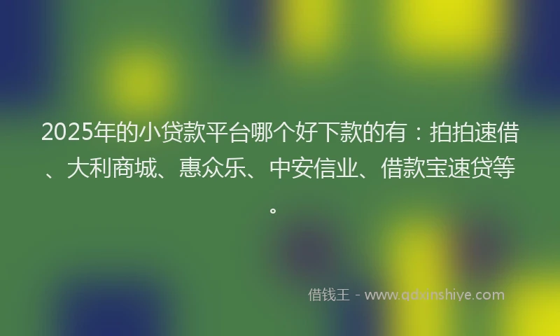 2025年的小贷款平台哪个好下款的有：拍拍速借、大利商城、惠众乐、中安信业、借款宝速贷等。