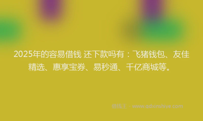 2025年的容易借钱 还下款吗有：飞猪钱包、友佳精选、惠享宝券、易秒通、千亿商城等。
