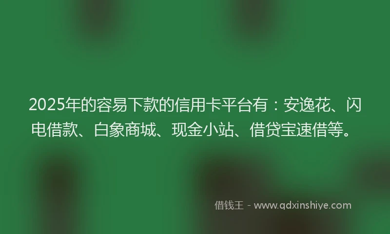 2025年的容易下款的信用卡平台有：安逸花、闪电借款、白象商城、现金小站、借贷宝速借等。