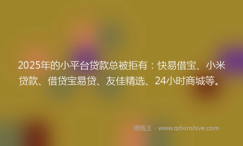 2025年的小平台贷款总被拒有：快易借宝、小米贷款、借贷宝易贷、友佳精选、24小时商城等。