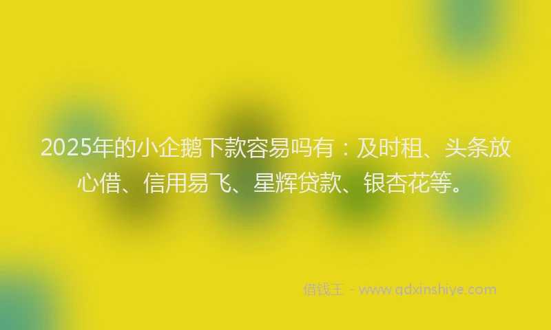 2025年的小企鹅下款容易吗有：及时租、头条放心借、信用易飞、星辉贷款、银杏花等。