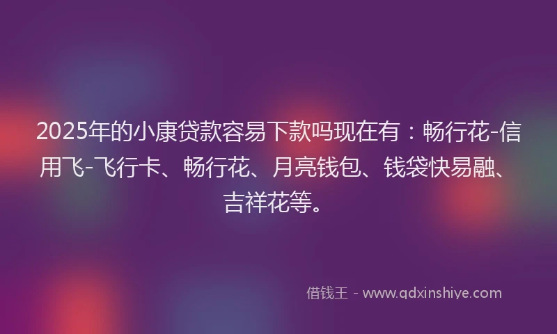 2025年的小康贷款容易下款吗现在有：畅行花-信用飞-飞行卡、畅行花、月亮钱包、钱袋快易融、吉祥花等。