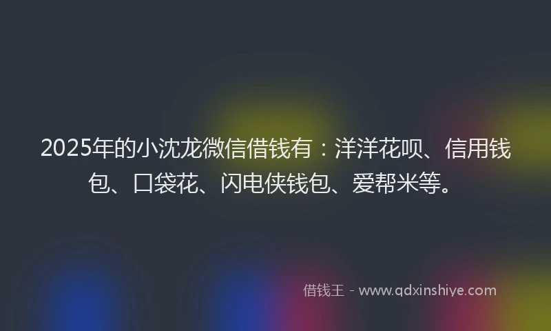 2025年的小沈龙微信借钱有：洋洋花呗、信用钱包、口袋花、闪电侠钱包、爱帮米等。