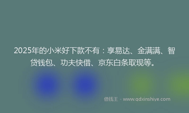 2025年的小米好下款不有：享易达、金满满、智贷钱包、功夫快借、京东白条取现等。
