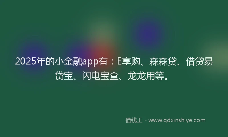 2025年的小金融app有：E享购、森森贷、借贷易贷宝、闪电宝盒、龙龙用等。