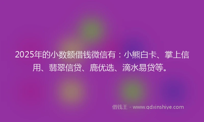 2025年的小数额借钱微信有：小熊白卡、掌上信用、翡翠信贷、鹿优选、滴水易贷等。