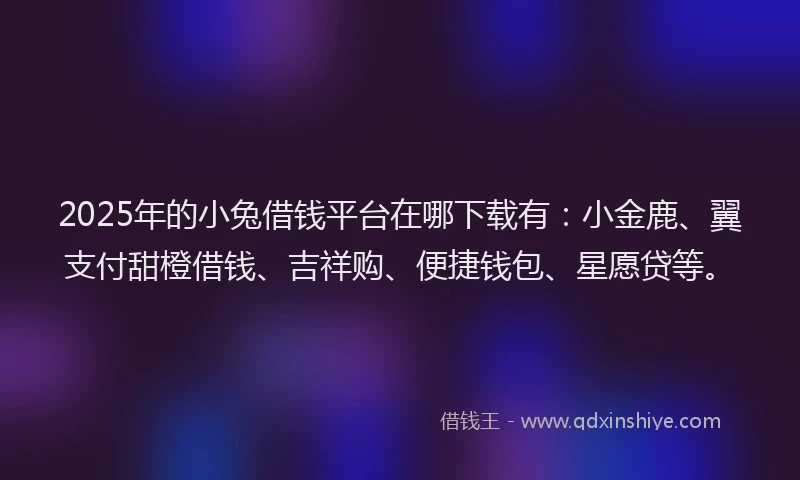 2025年的小兔借钱平台在哪下载有：小金鹿、翼支付甜橙借钱、吉祥购、便捷钱包、星愿贷等。