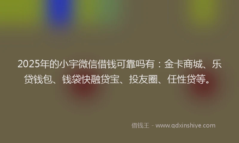 2025年的小宇微信借钱可靠吗有：金卡商城、乐贷钱包、钱袋快融贷宝、投友圈、任性贷等。