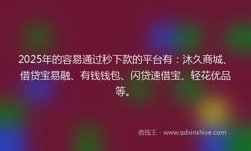 2025年的容易通过秒下款的平台有：沐久商城、借贷宝易融、有钱钱包、闪贷速借宝、轻花优品等。