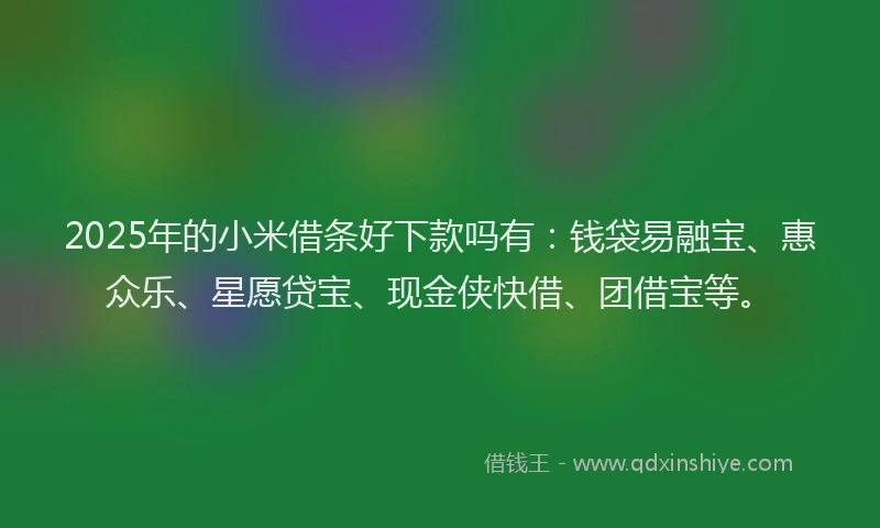 2025年的小米借条好下款吗有：钱袋易融宝、惠众乐、星愿贷宝、现金侠快借、团借宝等。
