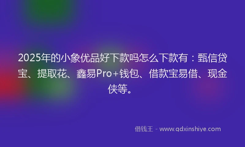 2025年的小象优品好下款吗怎么下款有：甄信贷宝、提取花、鑫易Pro+钱包、借款宝易借、现金侠等。