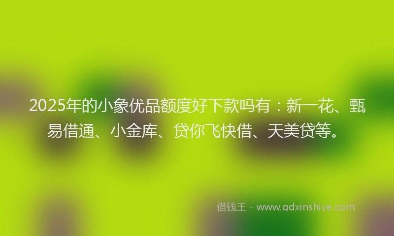 2025年的小象优品额度好下款吗有：新一花、甄易借通、小金库、贷你飞快借、天美贷等。