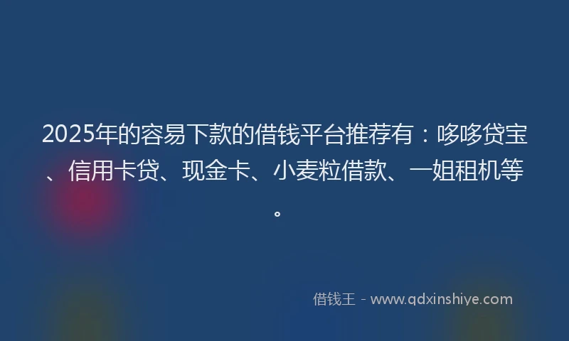 2025年的容易下款的借钱平台推荐有：哆哆贷宝、信用卡贷、现金卡、小麦粒借款、一姐租机等。