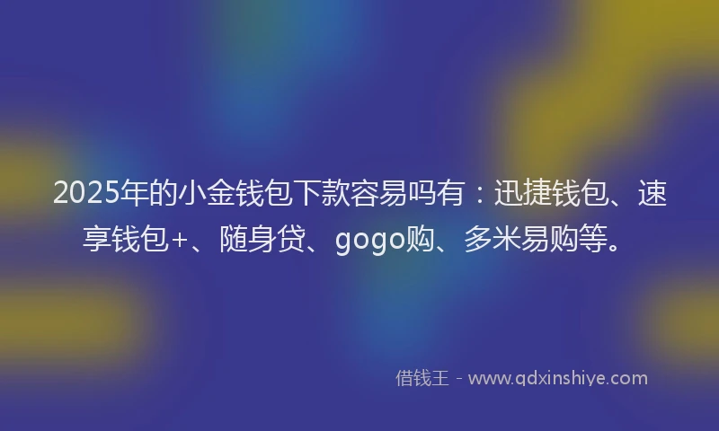 2025年的小金钱包下款容易吗有：迅捷钱包、速享钱包+、随身贷、gogo购、多米易购等。