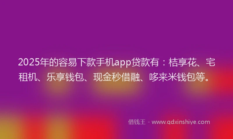 2025年的容易下款手机app贷款有：桔享花、宅租机、乐享钱包、现金秒借融、哆来米钱包等。