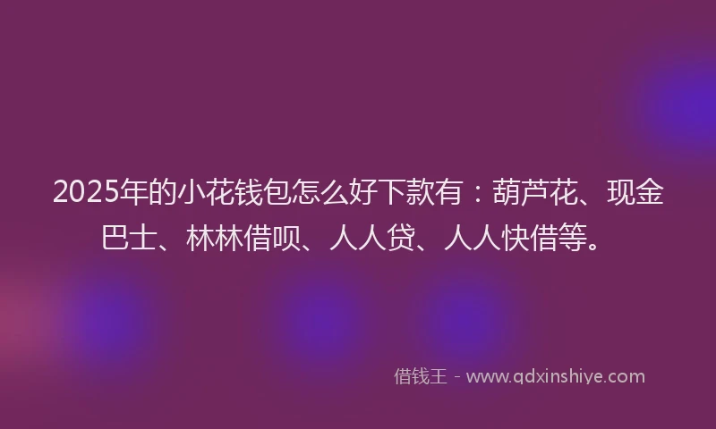 2025年的小花钱包怎么好下款有：葫芦花、现金巴士、林林借呗、人人贷、人人快借等。