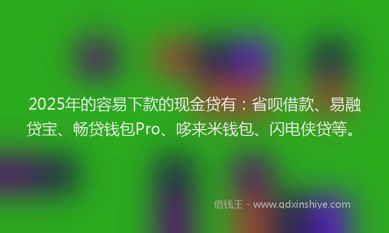 2025年的容易下款的现金贷有：省呗借款、易融贷宝、畅贷钱包Pro、哆来米钱包、闪电侠贷等。
