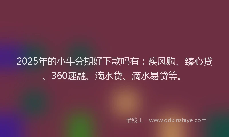 2025年的小牛分期好下款吗有：疾风购、臻心贷、360速融、滴水贷、滴水易贷等。
