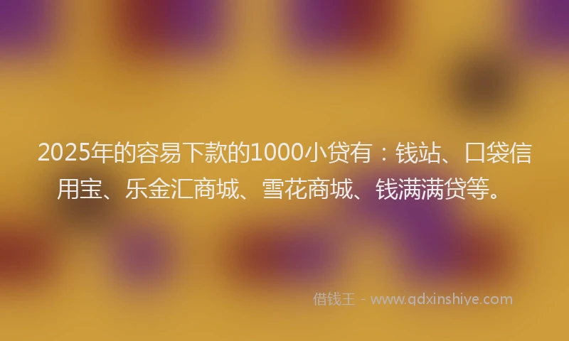 2025年的容易下款的1000小贷有：钱站、口袋信用宝、乐金汇商城、雪花商城、钱满满贷等。