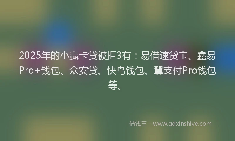 2025年的小赢卡贷被拒3有：易借速贷宝、鑫易Pro+钱包、众安贷、快鸟钱包、翼支付Pro钱包等。
