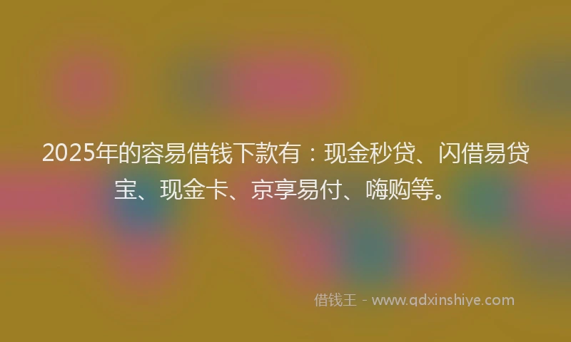 2025年的容易借钱下款有：现金秒贷、闪借易贷宝、现金卡、京享易付、嗨购等。
