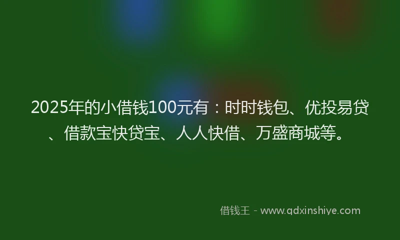 2025年的小借钱100元有：时时钱包、优投易贷、借款宝快贷宝、人人快借、万盛商城等。