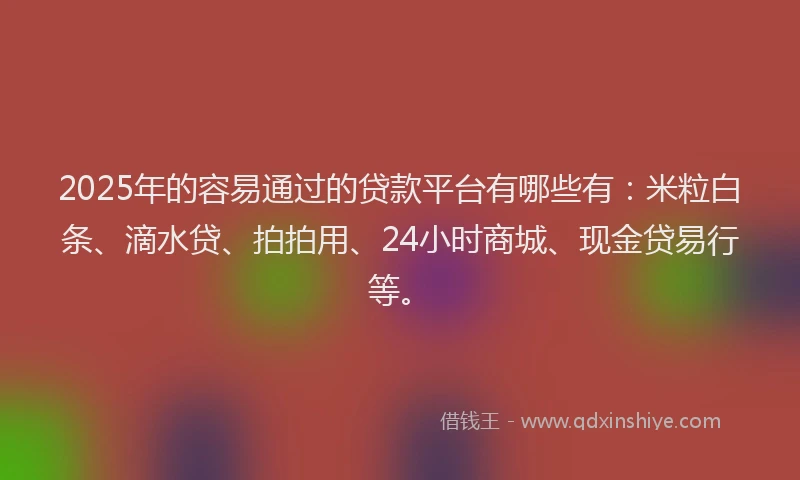 2025年的容易通过的贷款平台有哪些有：米粒白条、滴水贷、拍拍用、24小时商城、现金贷易行等。