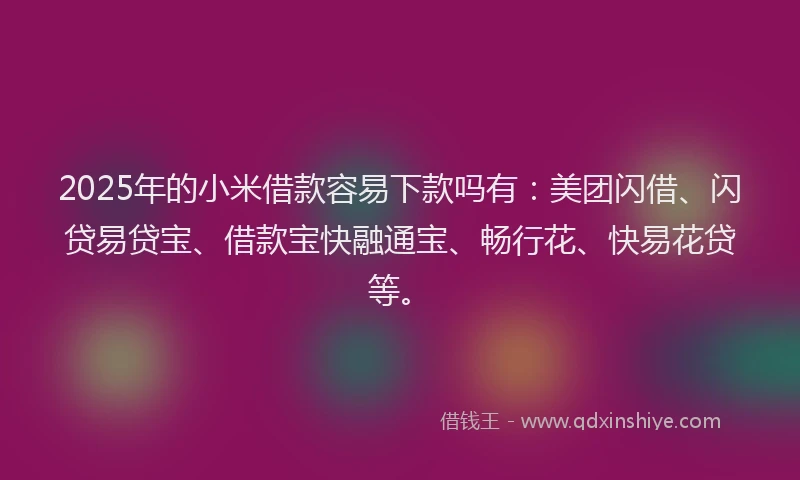 2025年的小米借款容易下款吗有：美团闪借、闪贷易贷宝、借款宝快融通宝、畅行花、快易花贷等。