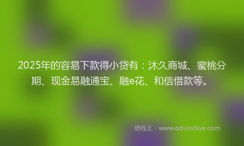 2025年的容易下款得小贷有：沐久商城、蜜桃分期、现金易融通宝、融e花、和信借款等。