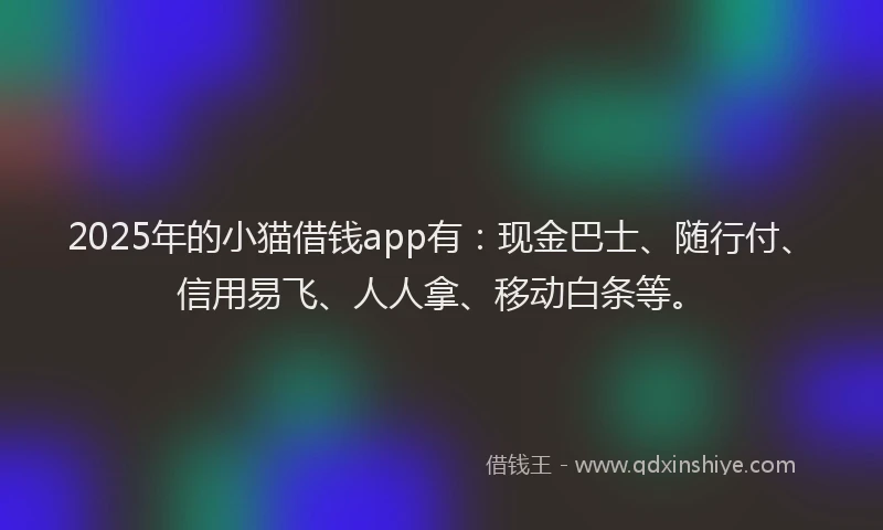 2025年的小猫借钱app有：现金巴士、随行付、信用易飞、人人拿、移动白条等。