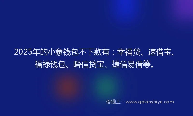 2025年的小象钱包不下款有：幸福贷、速借宝、福禄钱包、瞬信贷宝、捷信易借等。