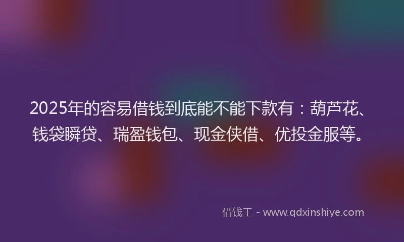 2025年的容易借钱到底能不能下款有：葫芦花、钱袋瞬贷、瑞盈钱包、现金侠借、优投金服等。