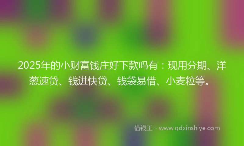 2025年的小财富钱庄好下款吗有：现用分期、洋葱速贷、钱进快贷、钱袋易借、小麦粒等。