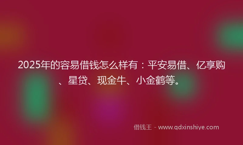 2025年的容易借钱怎么样有：平安易借、亿享购、星贷、现金牛、小金鹤等。