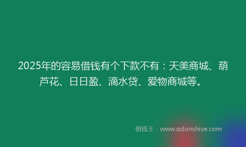 2025年的容易借钱有个下款不有：天美商城、葫芦花、日日盈、滴水贷、爱物商城等。